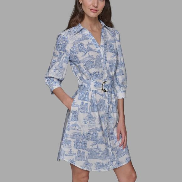 Karl Lagerfeld Paris Toile Sketch Belted Shirt Dress Size 4 NWT - Picture 1 of 10